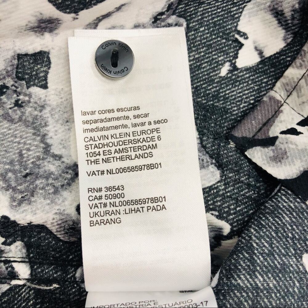 Men’s Calvin Klein black gray graphic floral print button front shirt - Picture 14 of 16